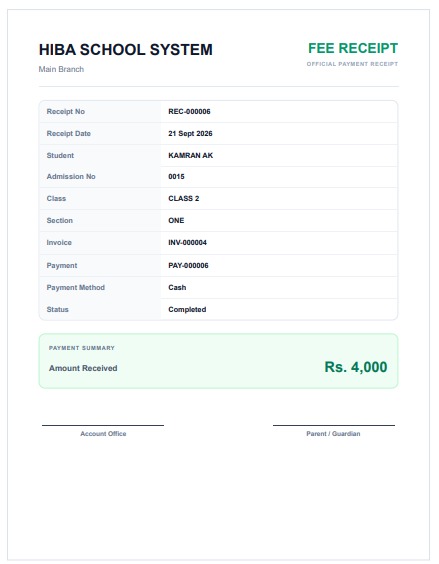 DOT SCHOOL fee receipt